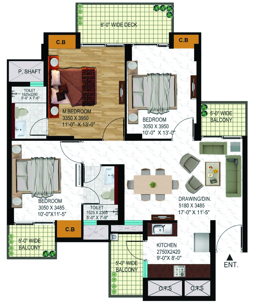 Aqua Casa 1465 sq ft 3 BHK floor plan layout